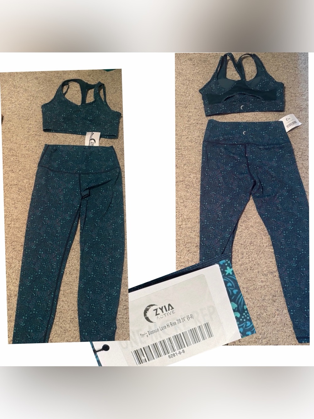 Zyia Active Teal Floral Active Leggings and Racerback Sports Bra Set